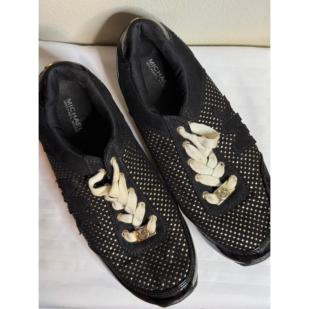 Michael Kors Alexia Breanna-DD Black Gold‎ Perforated Sneakers Womens 5 DCX-01